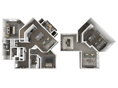 Floor plan for 2 beds, 2 baths, 1731 sqft